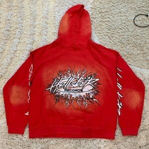 Hellstar Records Red Flames Graphic Logo Pullover Hoodie Men’s Size Large